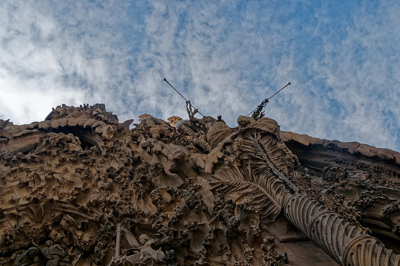 The Nativity facade of the Sagrada Familia, dense with carved stone figures and plant forms