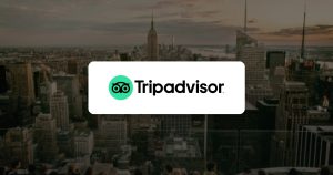 Tripadvisor logo over a city skyline viewpoint