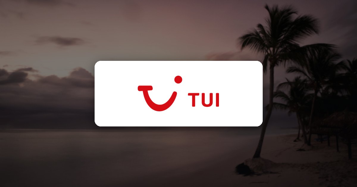 TUI logo over a tropical beach at dusk